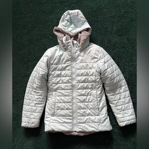 The North Face girls light teal Gray Fleece lined Jacket